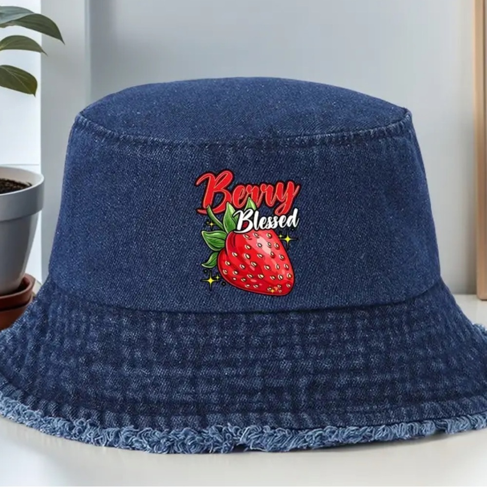 Berry Blessed Denim Bucket Hat